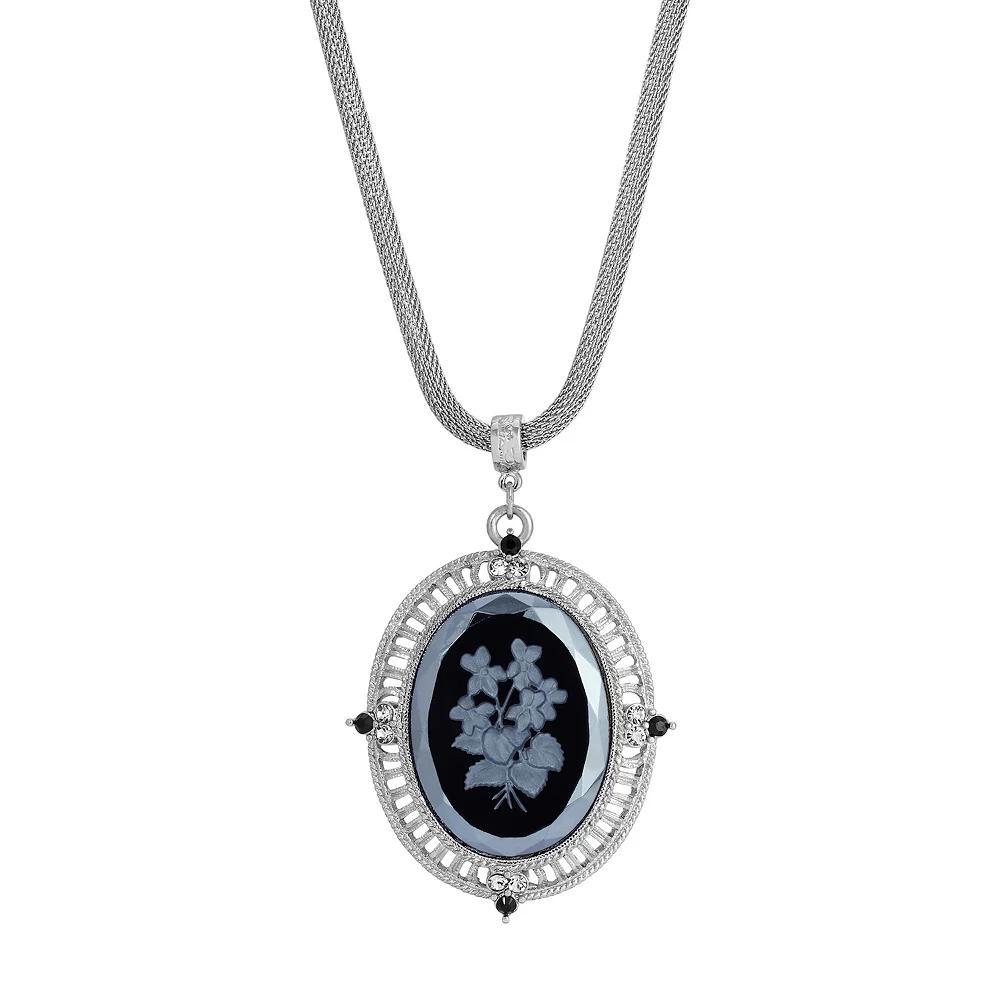 1928 Silver Tone Floral Pendant Necklace, Women's, Size: 25, Black Product Image