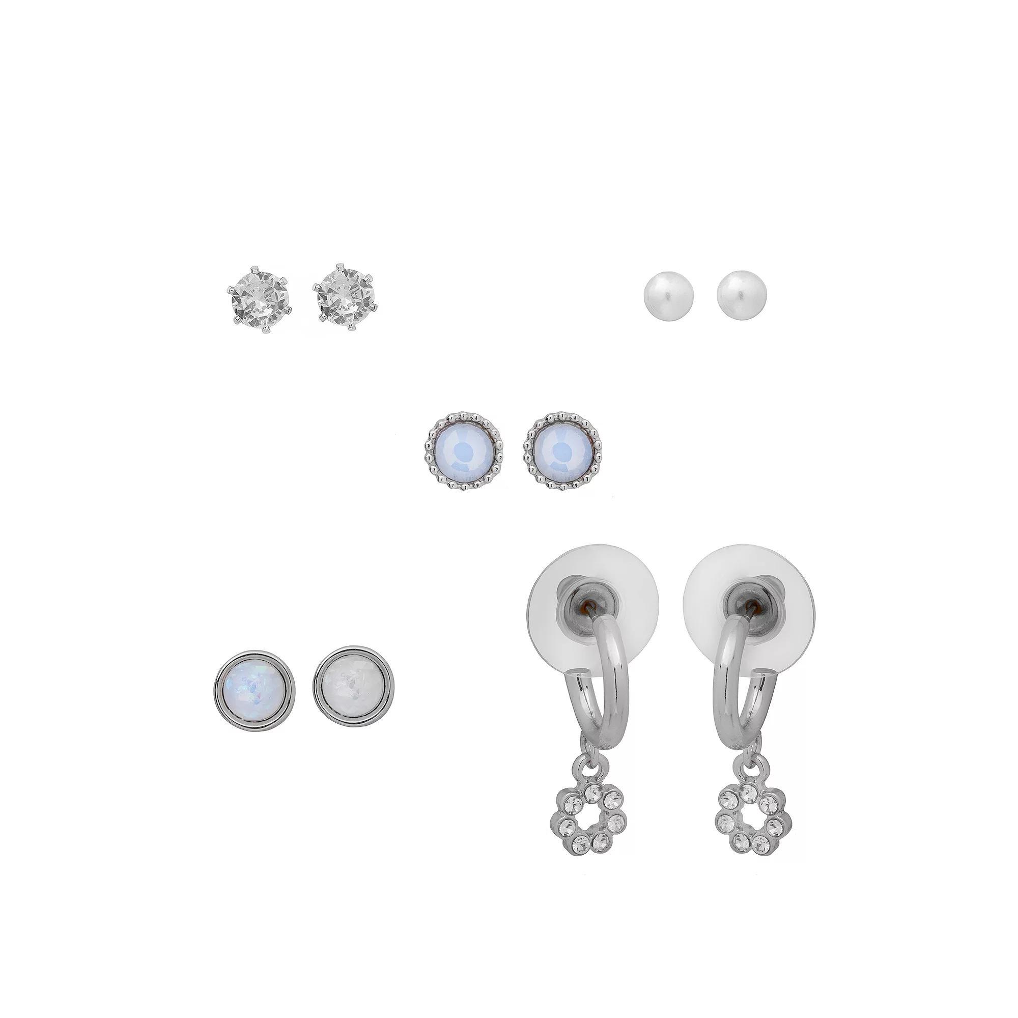 LC Lauren Conrad 5-Piece Simulated Opal Earring Set, Women's, Blue Product Image