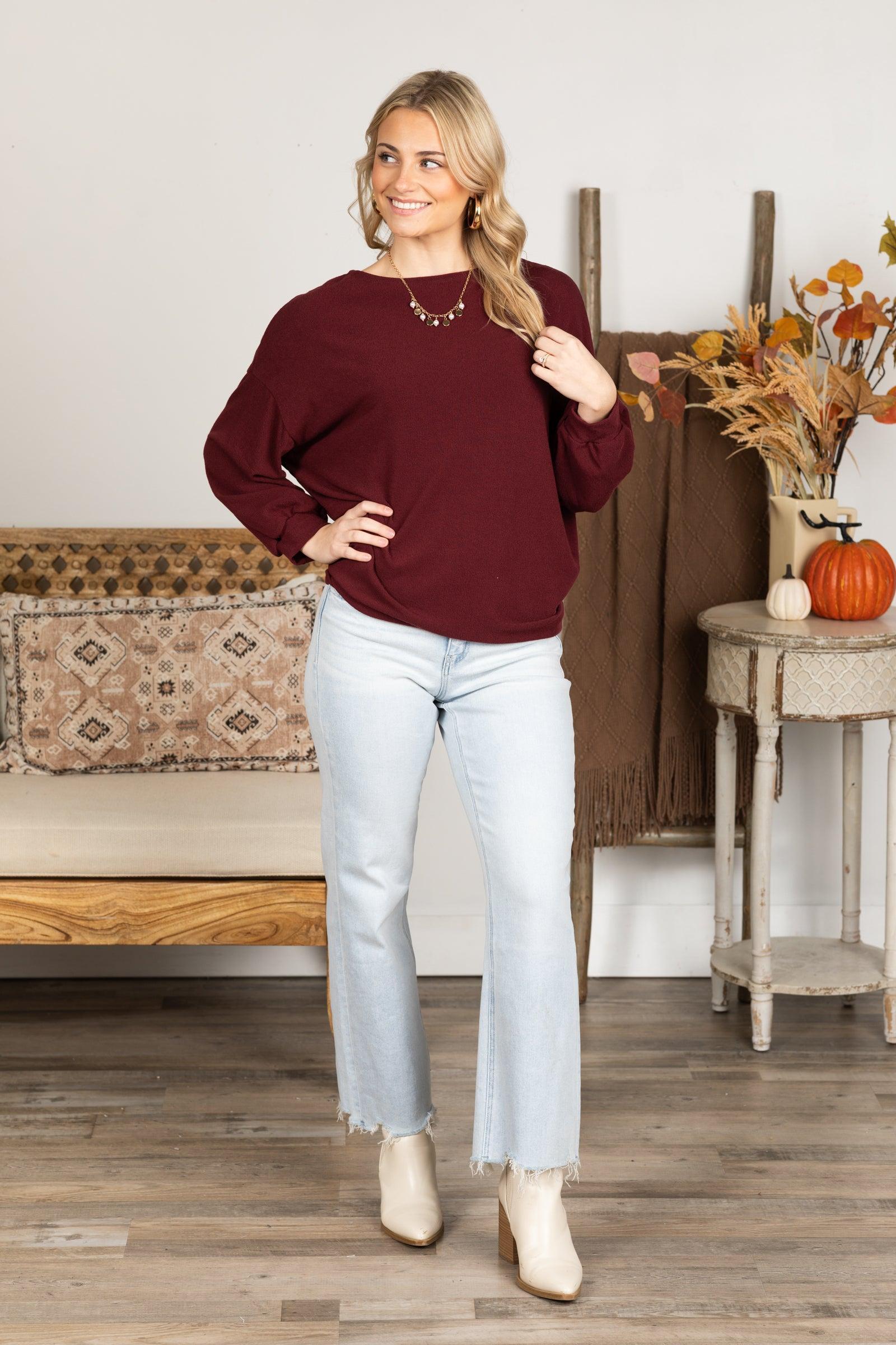 Boatneck Solid Crepe Hacci Knit Top Product Image