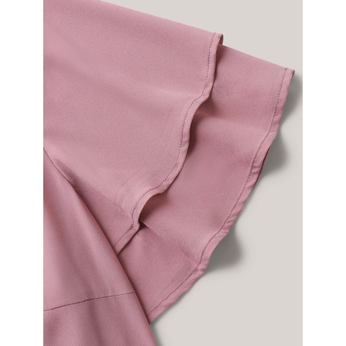 Plus Size DustyPink Chiffon Layered Flowy Solid Blouse Women Short sleeve Round Neck Everyday-Elegant Blouses BloomChic 28/5X Product Image