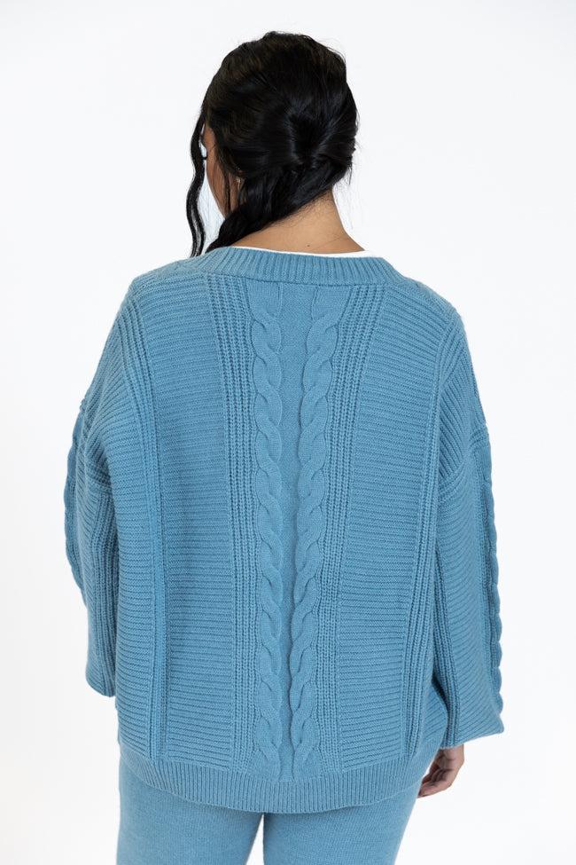 Real Karma Blue Cable Knit Cardigan FINAL SALE Product Image