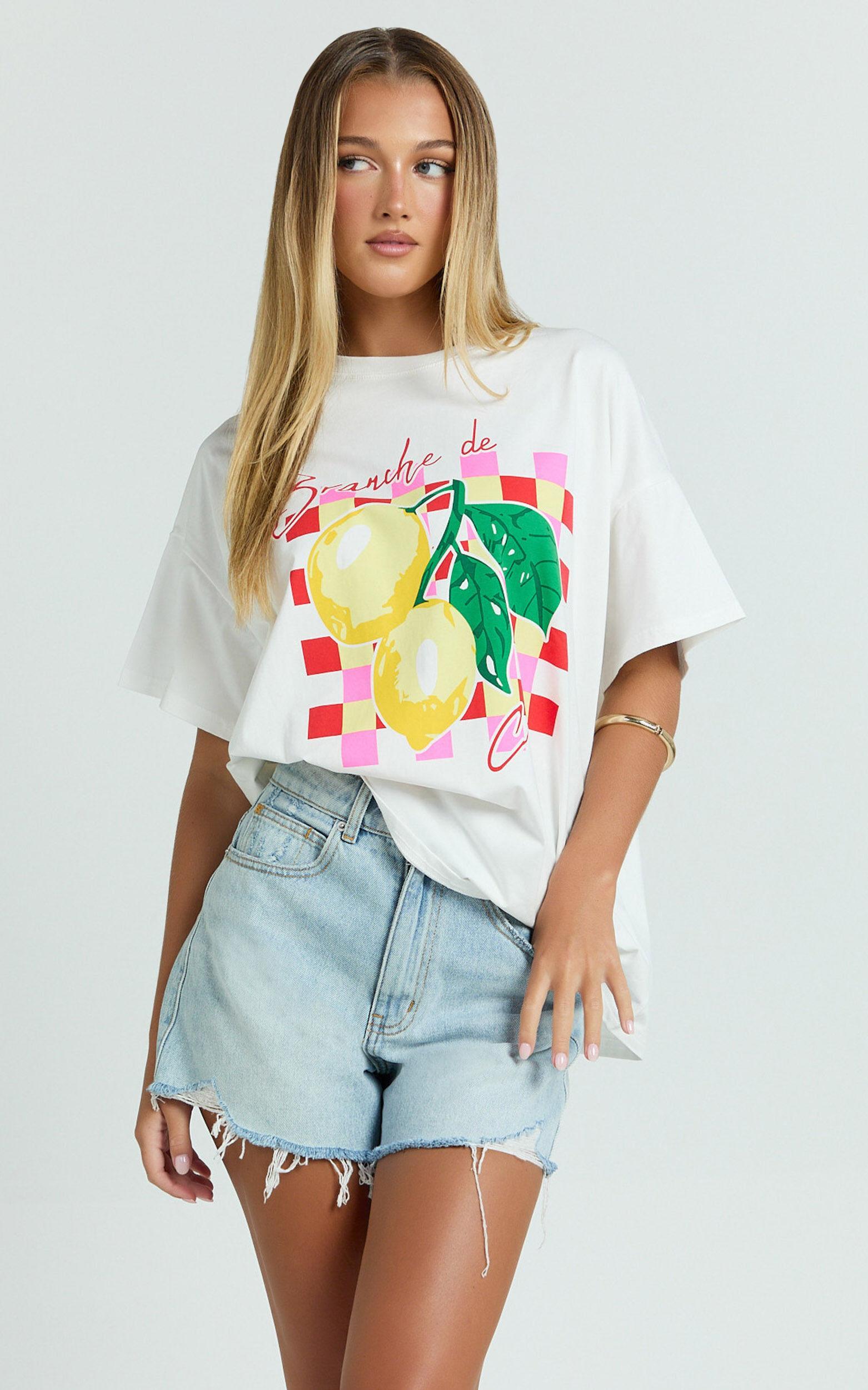 Fiona Top - Oversized Lemons Print T-Shirt in White Product Image