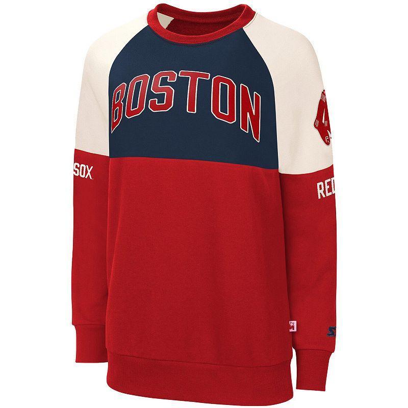 Women's Starter Navy/Red Boston Red Sox Baseline Raglan Historic Logo Pullover Sweatshirt, Size: Large, Blue Product Image