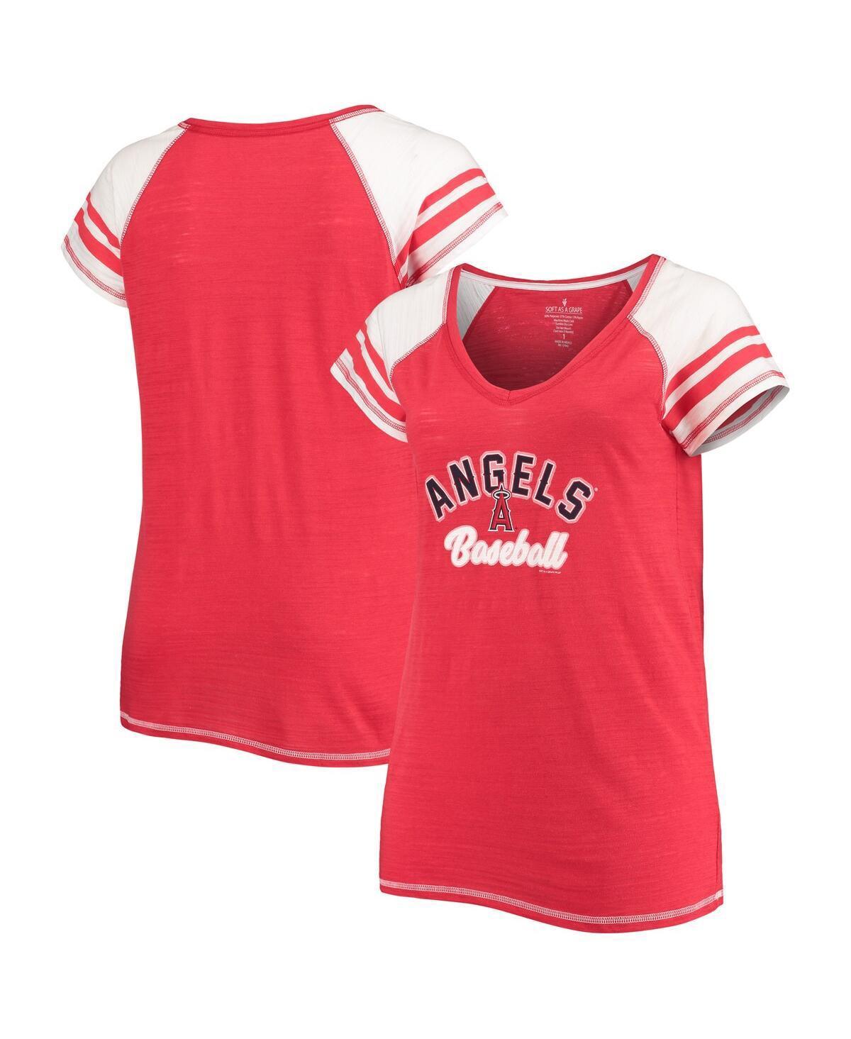 Women's Soft as a Grape Red Los Angeles Angels Curvy Colorblock Tri-Blend Raglan V-Neck T-Shirt, Size: 2XL Product Image
