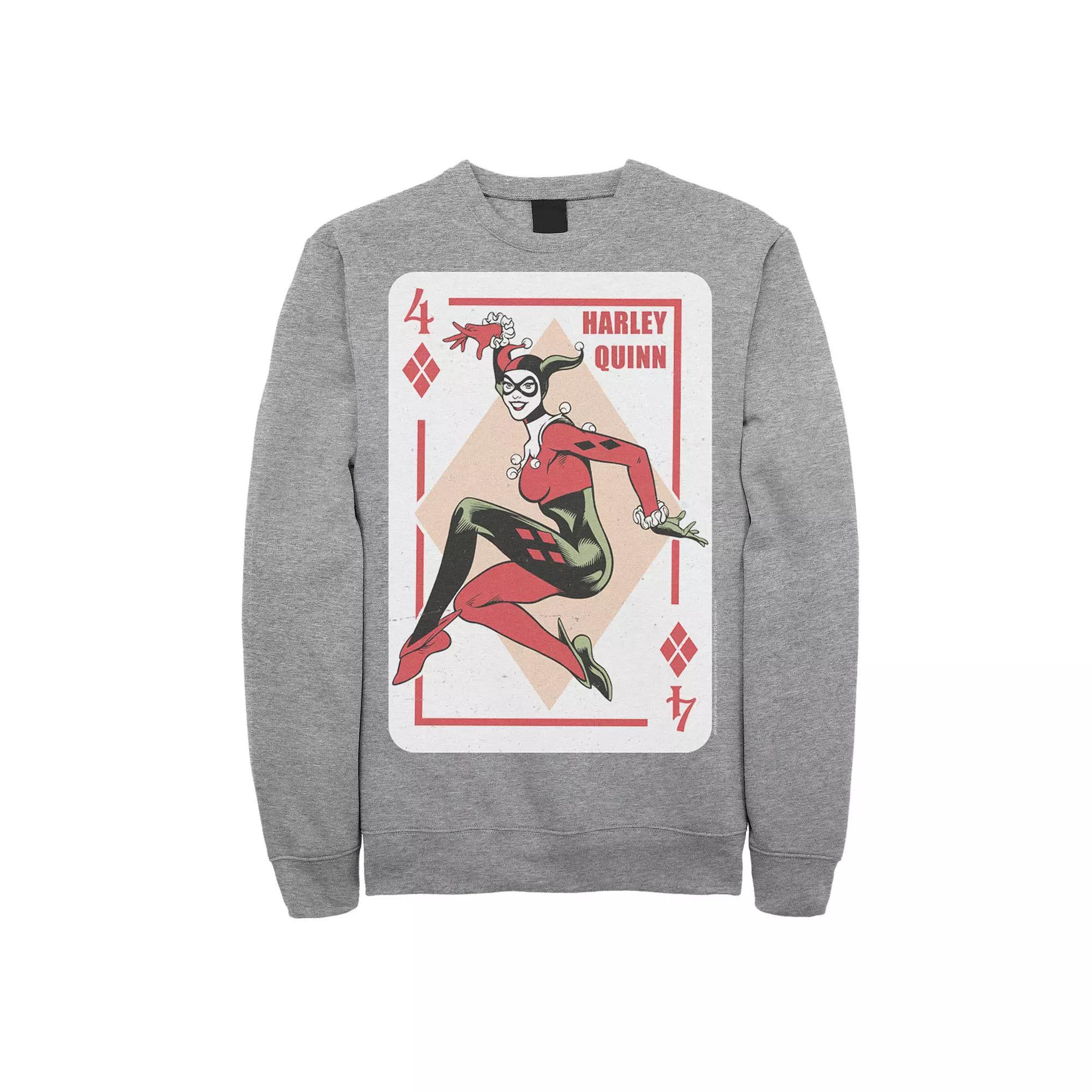 Men's DC Comics Harley Quinn Playing Card Sweatshirt, Size: Small, Grey Heather Product Image