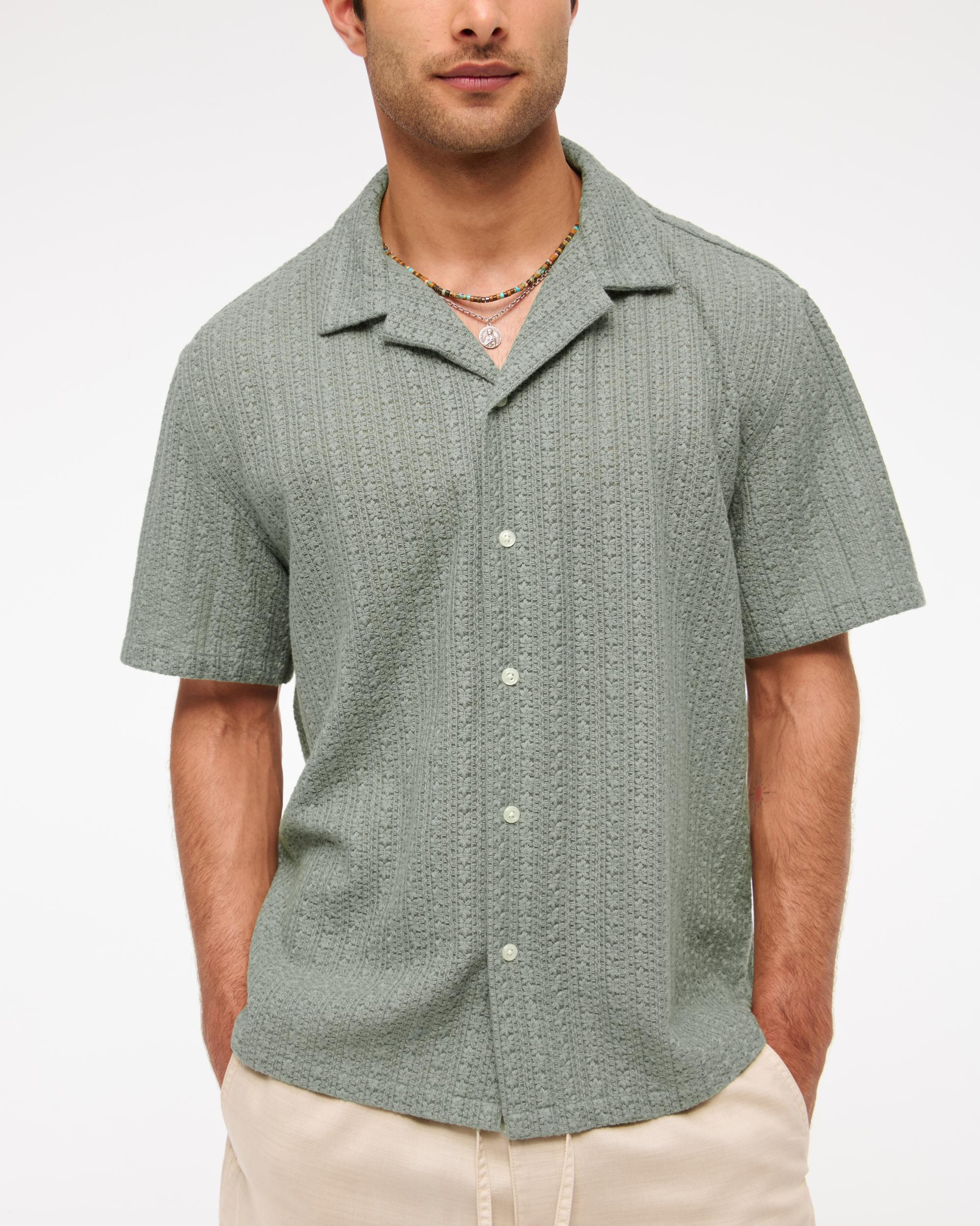 Camp Collar Cropped Lace Shirt Product Image