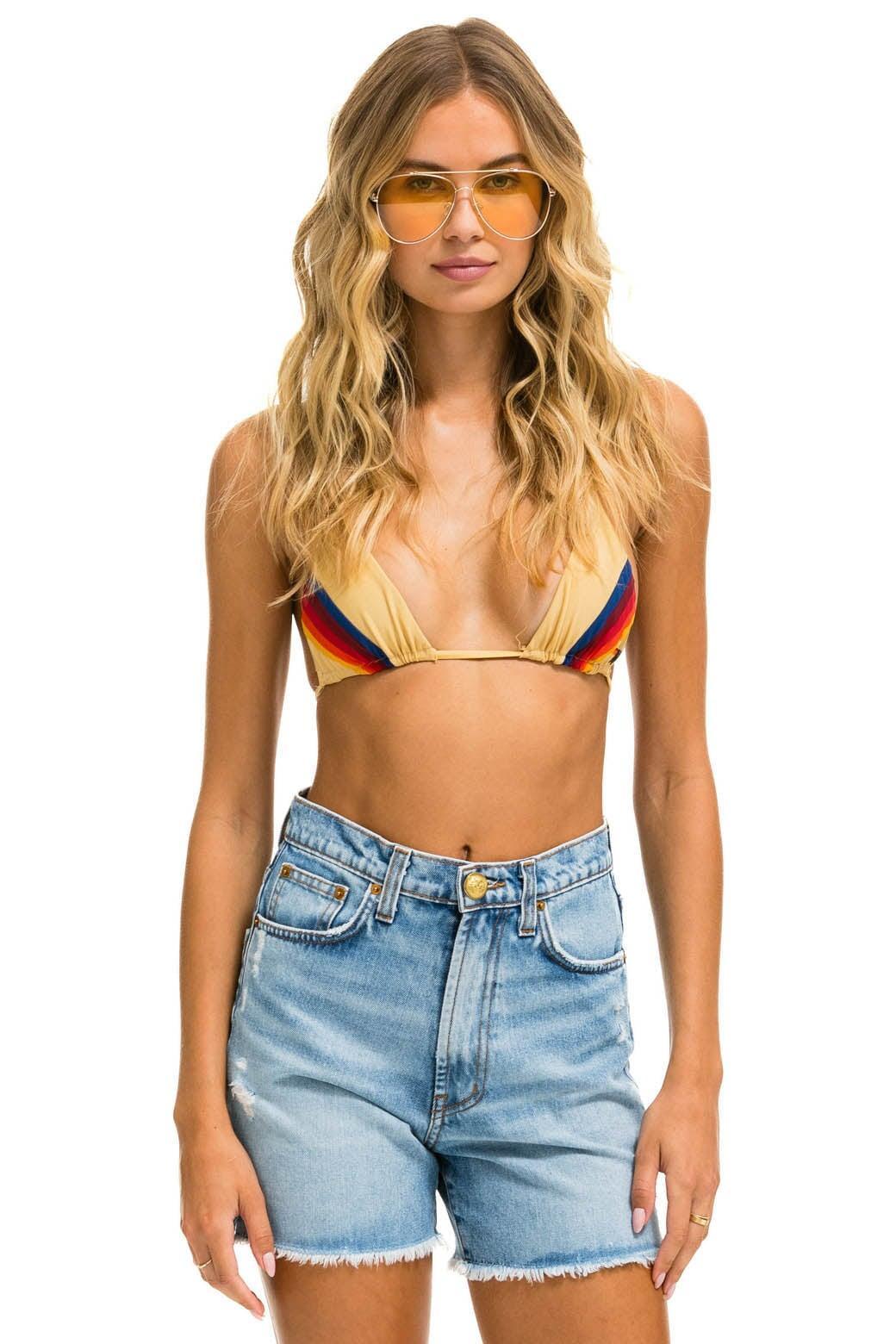 HI RISE SKATER CUTOFF RAINBOW BACK POCKET - SUPER LIGHT Female Product Image