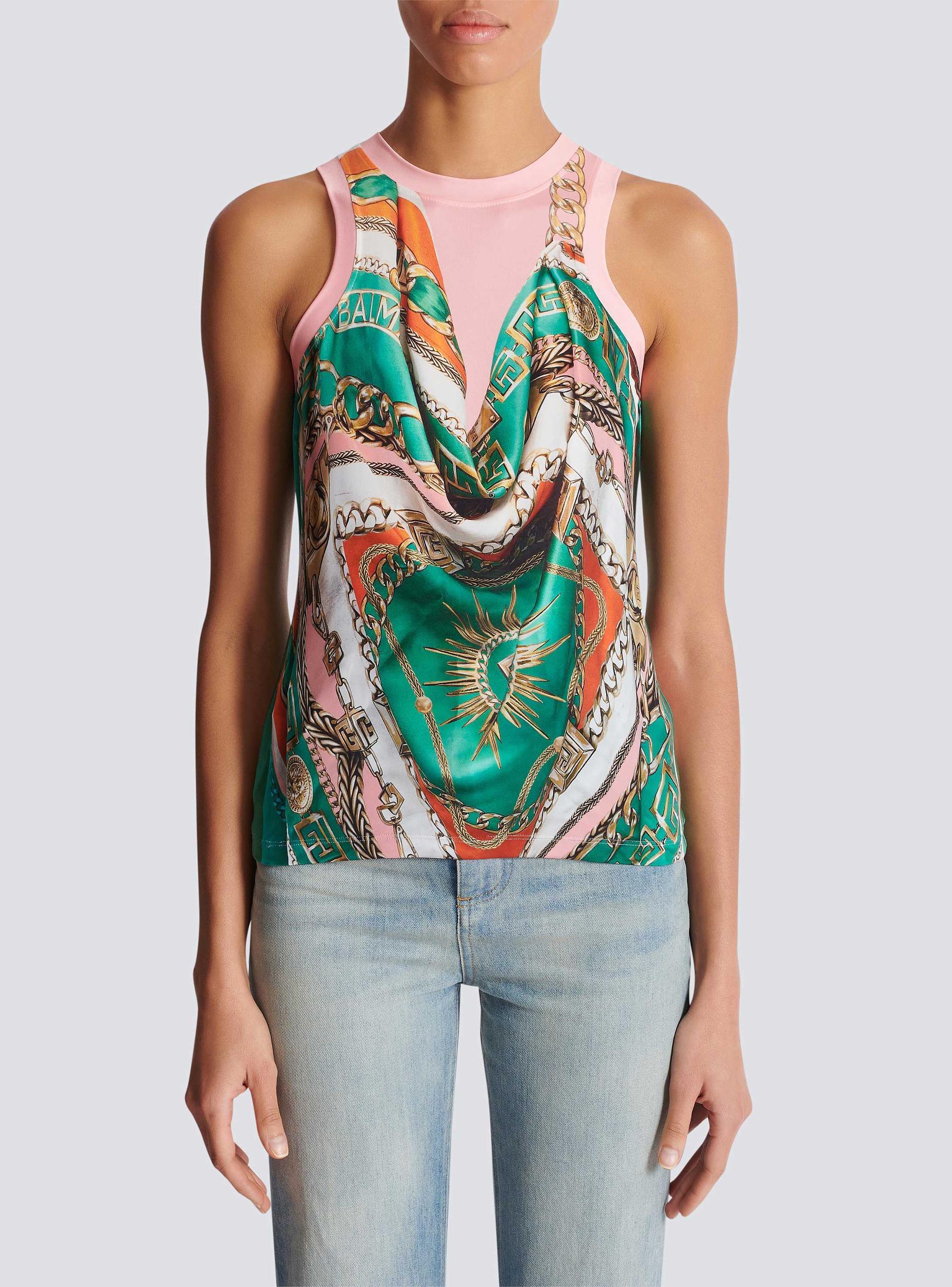 Trompe-l'œil-style Balmain Foulard print vest top  Product Image