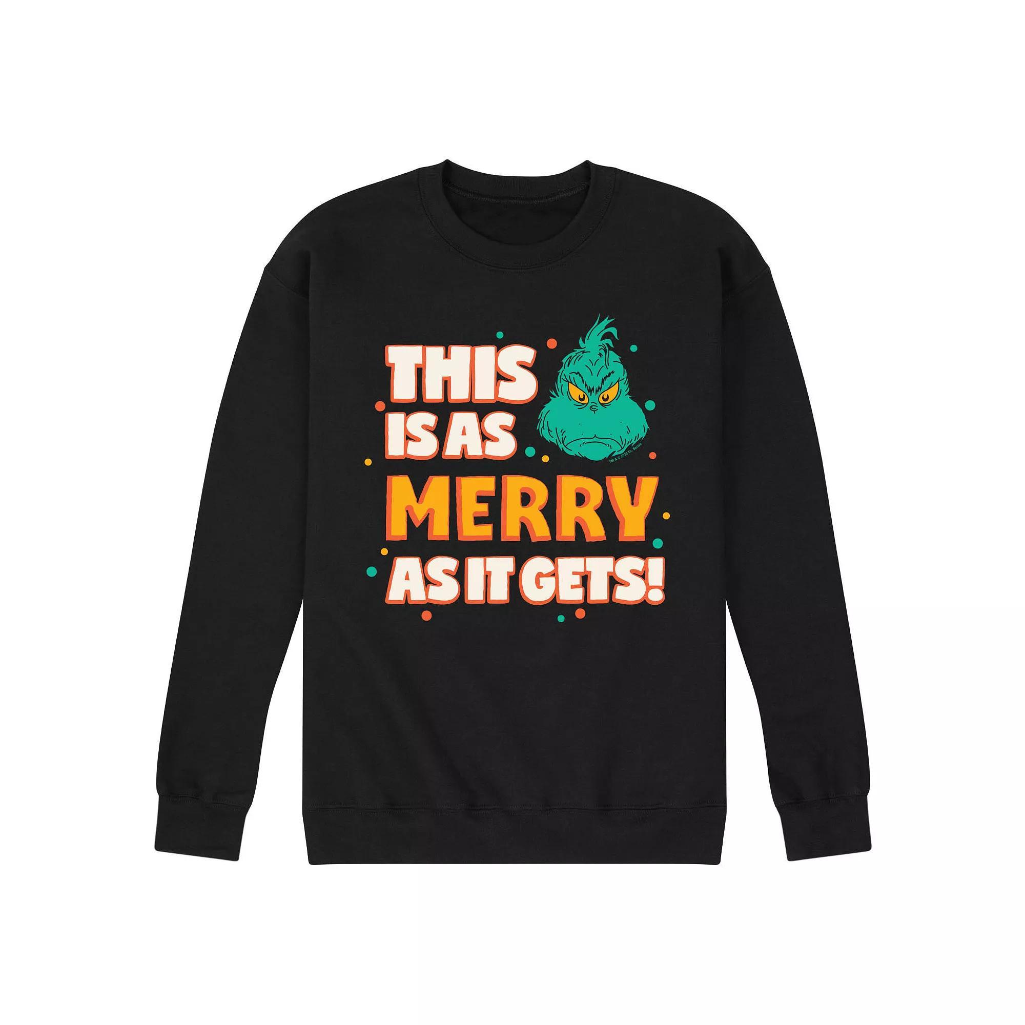 Mens Dr. Seuss The Grinch As Merry As It Gets Fleece Sweatshirt Product Image
