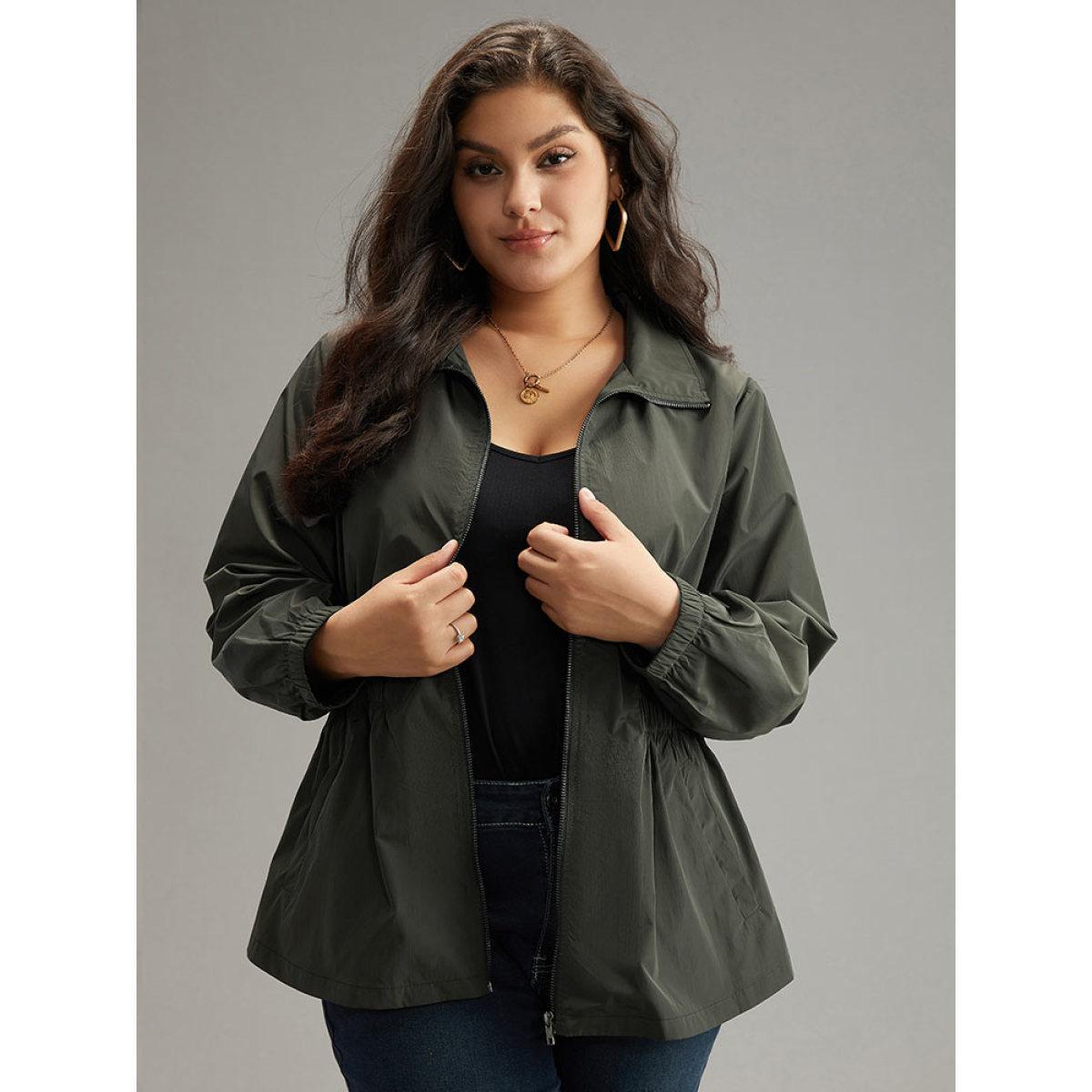 Plus Size Wind-Resistant Waistline Inside Zipper Fly Windbreaker Women DimGray Elastic cuffs Pocket Everyday Jackets BloomChic 12/L Product Image