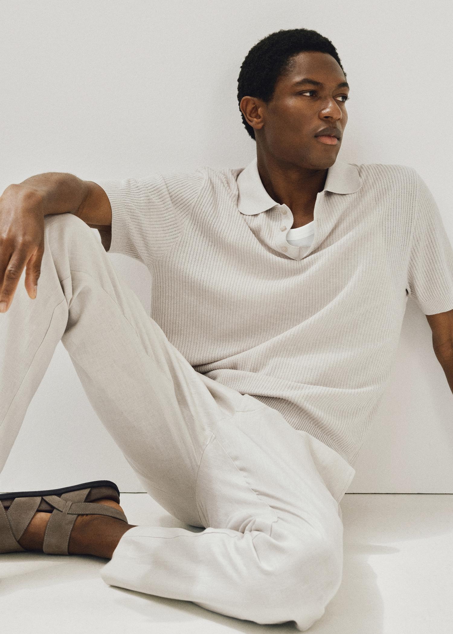 Ribbed knit polo shirt - Men | MANGO USA Product Image