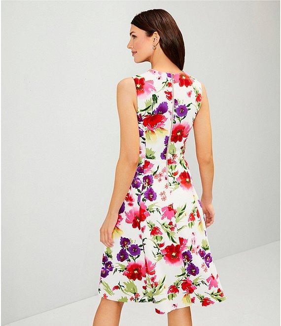 Investments Scuba Crepe Multi Floral Sleeveless Fit and Flare Dress Product Image