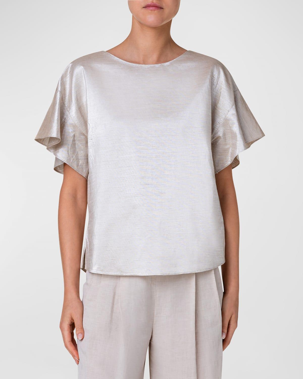 Womens Wing-Sleeve Metallic Canvas Blouse Product Image