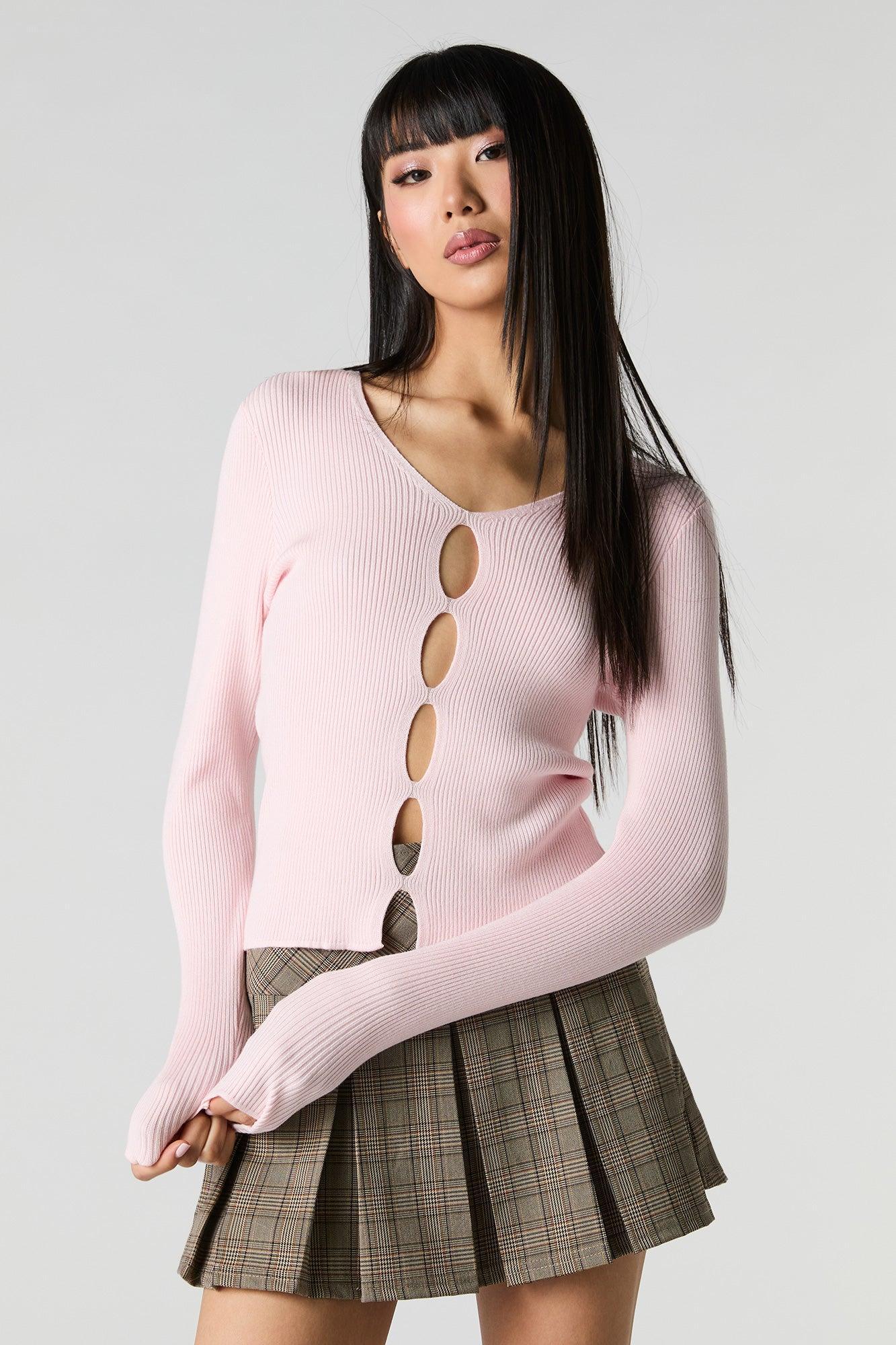 Ribbed Knit Keyhole Sweater Female Product Image