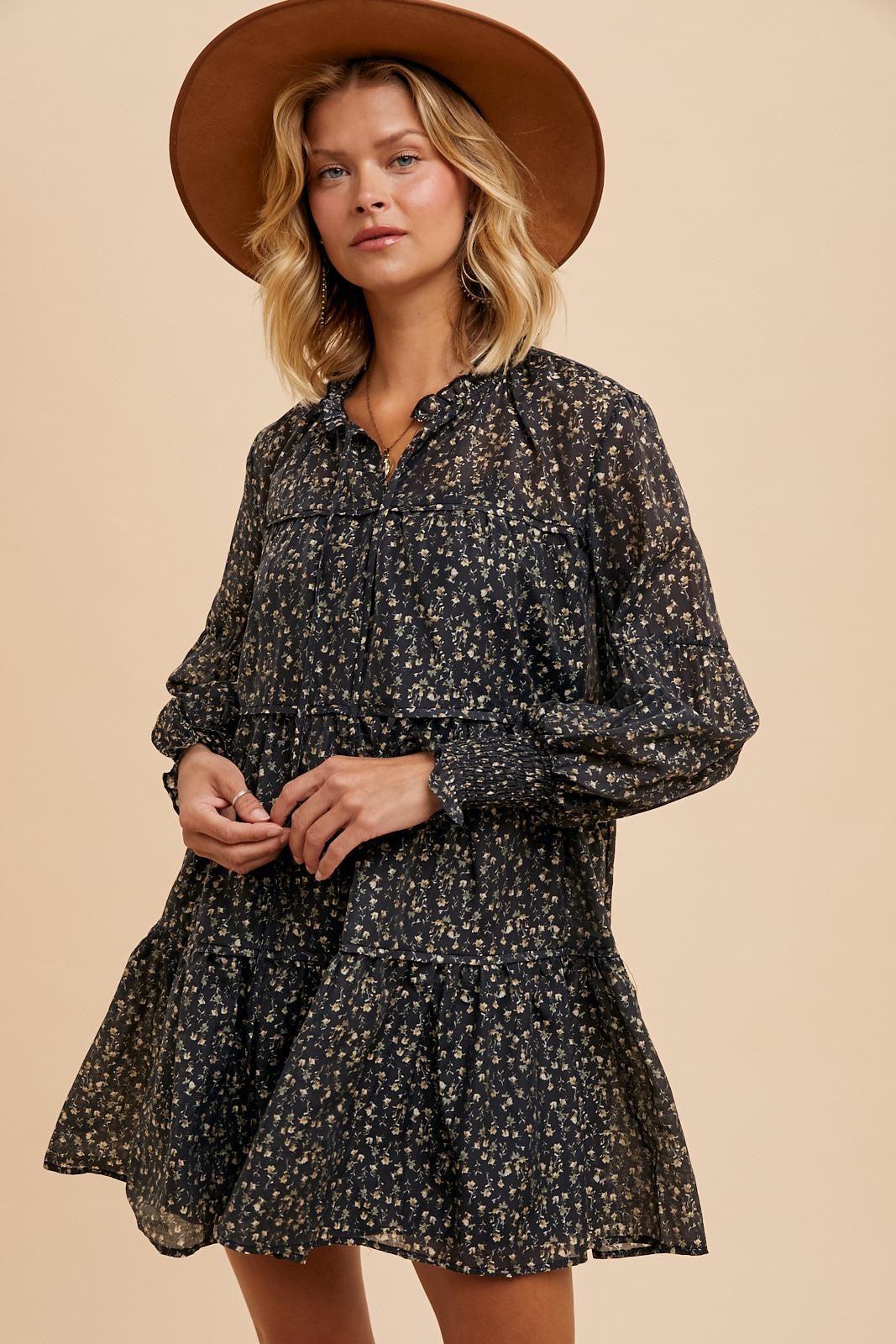 Ruffled Mock-Neck Dress Product Image