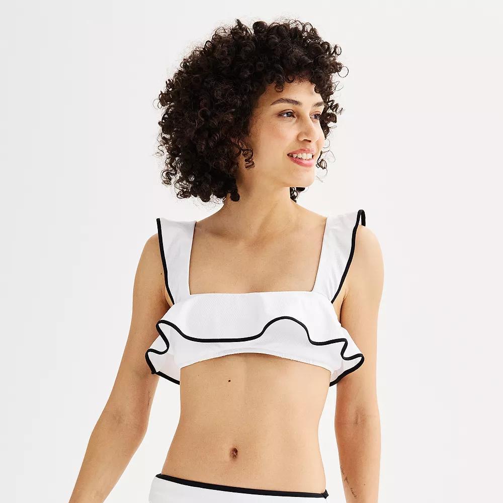 Women's Freshwater Ruffle Bikini Swim Top, Size: Medium, All Day Picque White Product Image