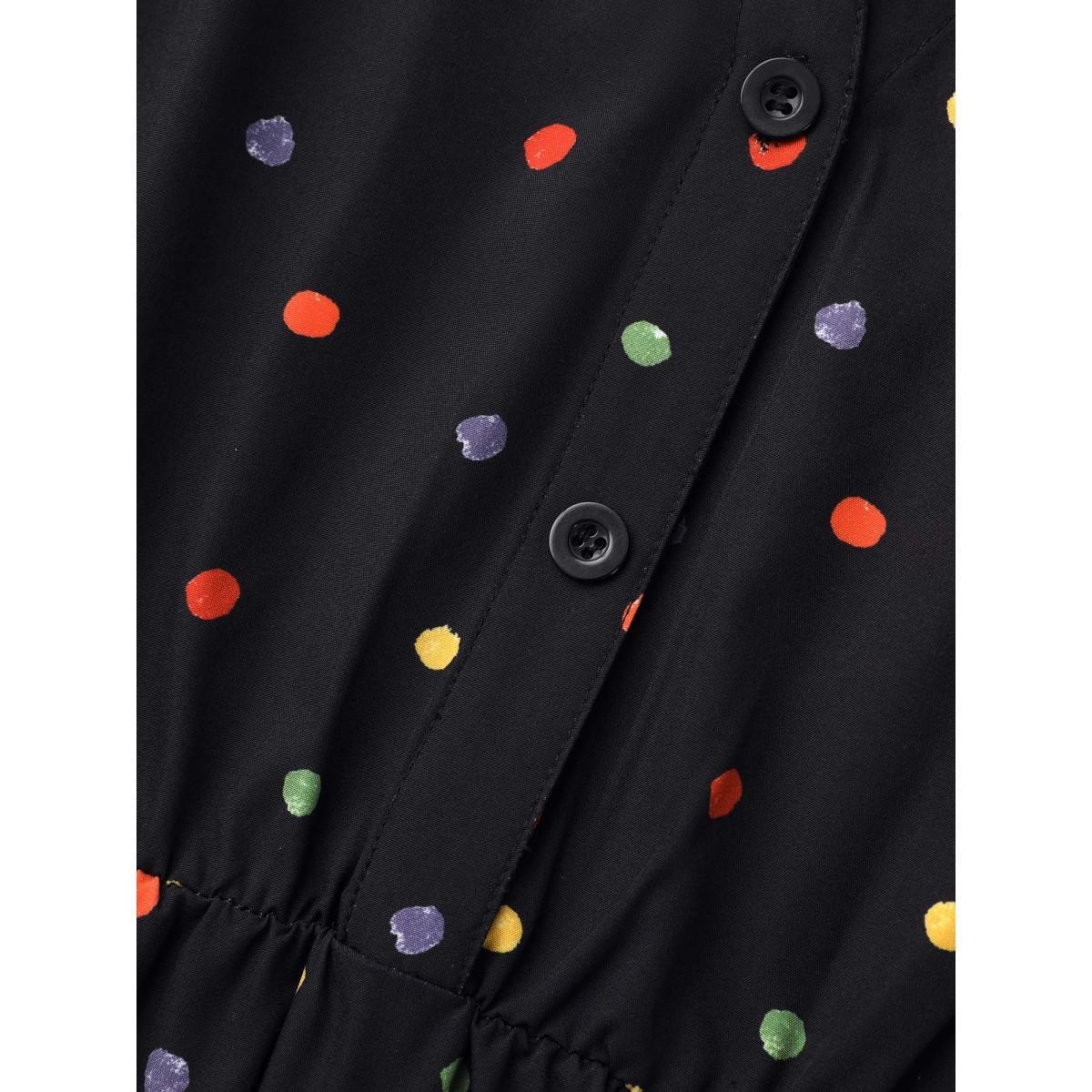 Plus Size Shirt Collar Colored Polka Dot Dress Black Women Elegant Button Shirt collar Long Sleeve Curvy BloomChic 12/L Product Image