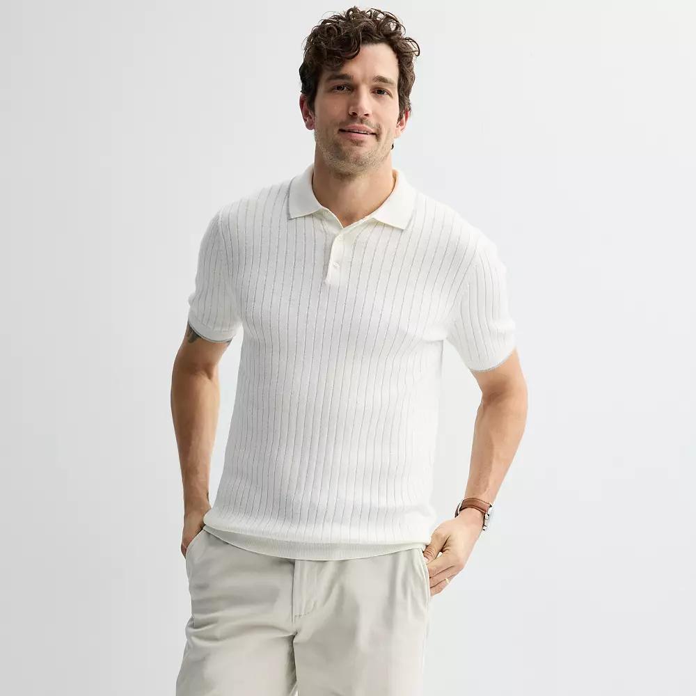 Men's Sonoma Goods For Life® Tipped Sweater Polo, Size: Medium, Ivory Grey Tipped Product Image