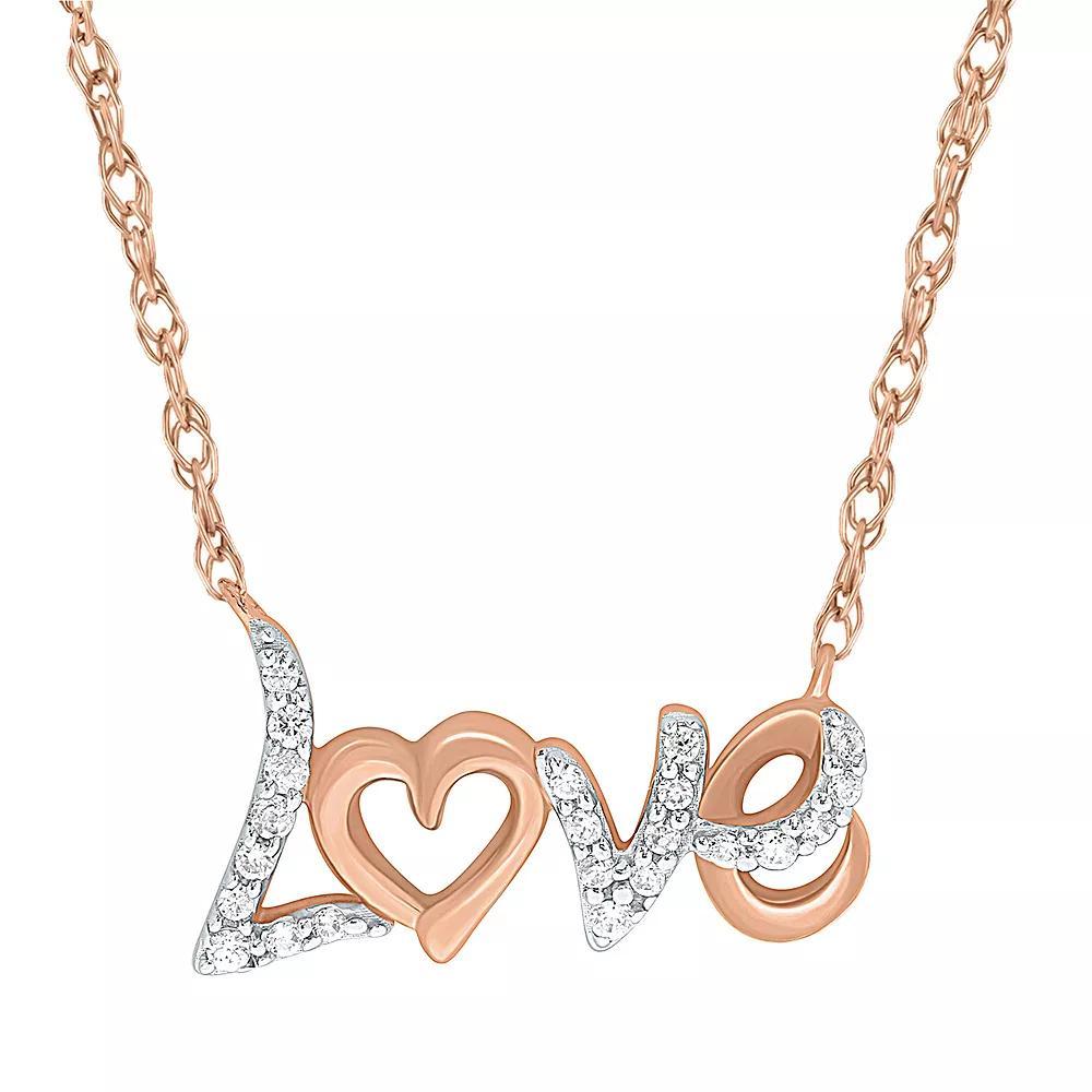 Sterling Silver 1/10 Carat T.W. Diamond "Love" Pendant Necklace, Women's, Size: 18", Pink Tone Product Image