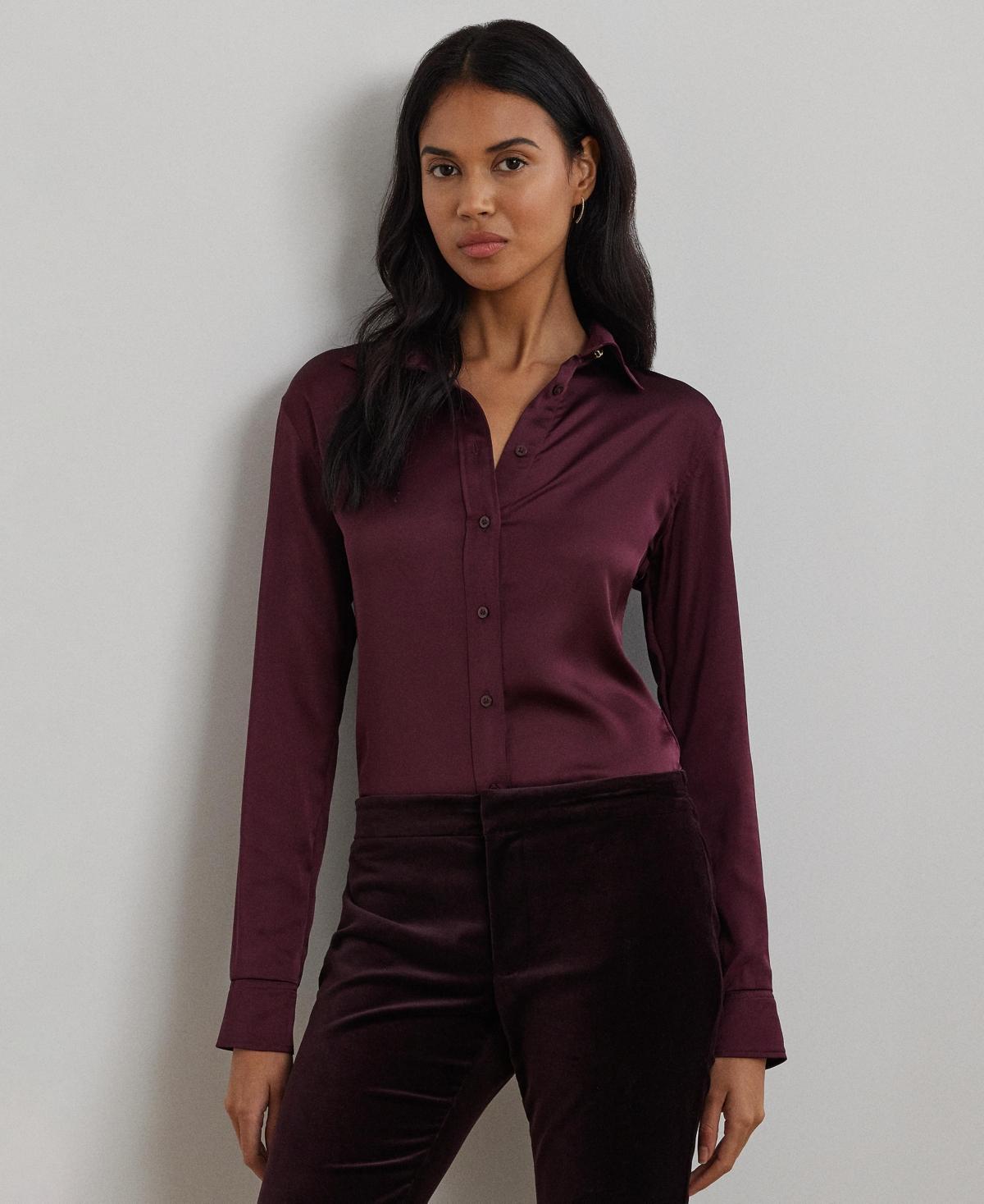 Lauren Ralph Lauren Classic Fit Satin Charmeuse Shirt (Botanic Green) Women's Clothing Product Image