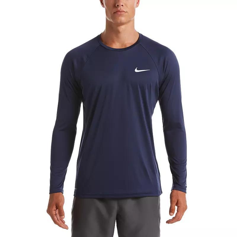Men's Nike Dri-FIT UPF 40+ Hydroguard Long Sleeve Swim Tee, Size: Medium, Black Navy Product Image