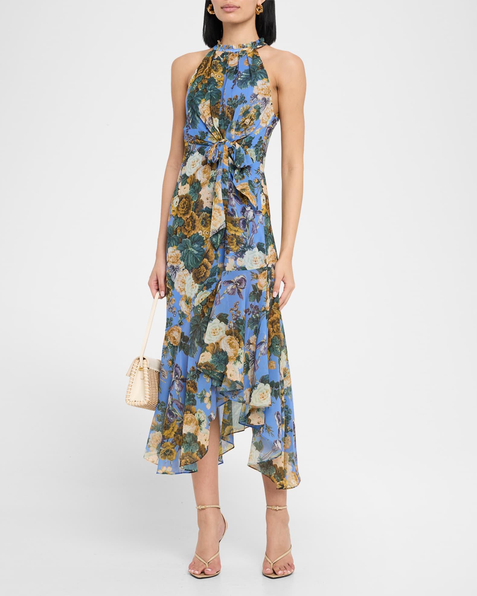 Emery Asymmetric Floral-Print Halter Midi Dress Product Image