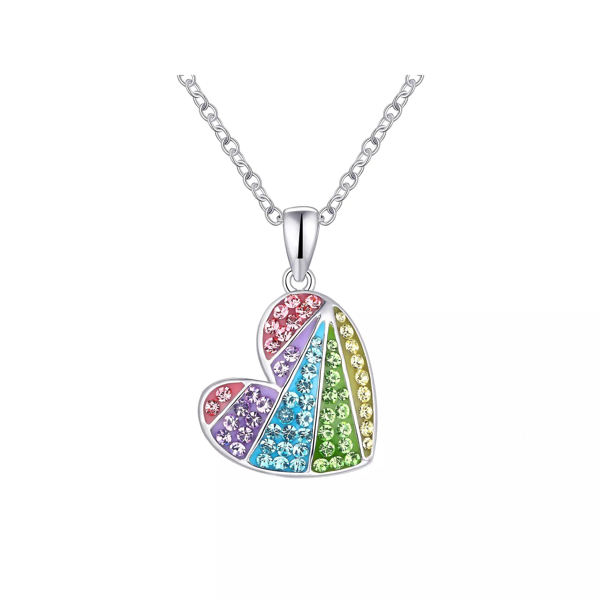 Crystal Collective Sterling Silver Plated Tilted Rainbow Crystal Heart Pendant Necklace, Women's, Size: 18", Silver Tone Pink Product Image