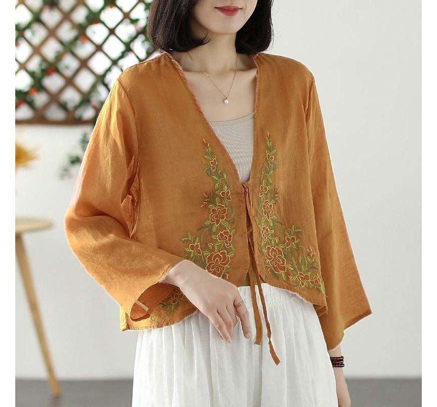 V-Neck Flower Embroidered Blouse Product Image