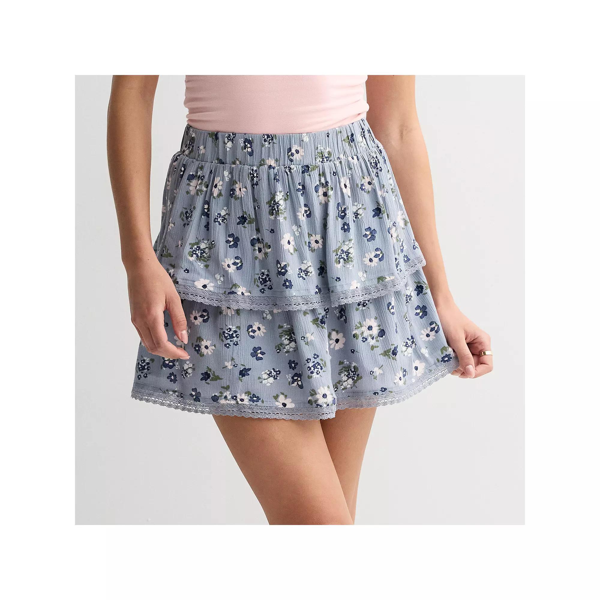 Juniors' SO® Tiered Mini Skirt, Women's, Size: Medium, Creamy Pink Floral Product Image