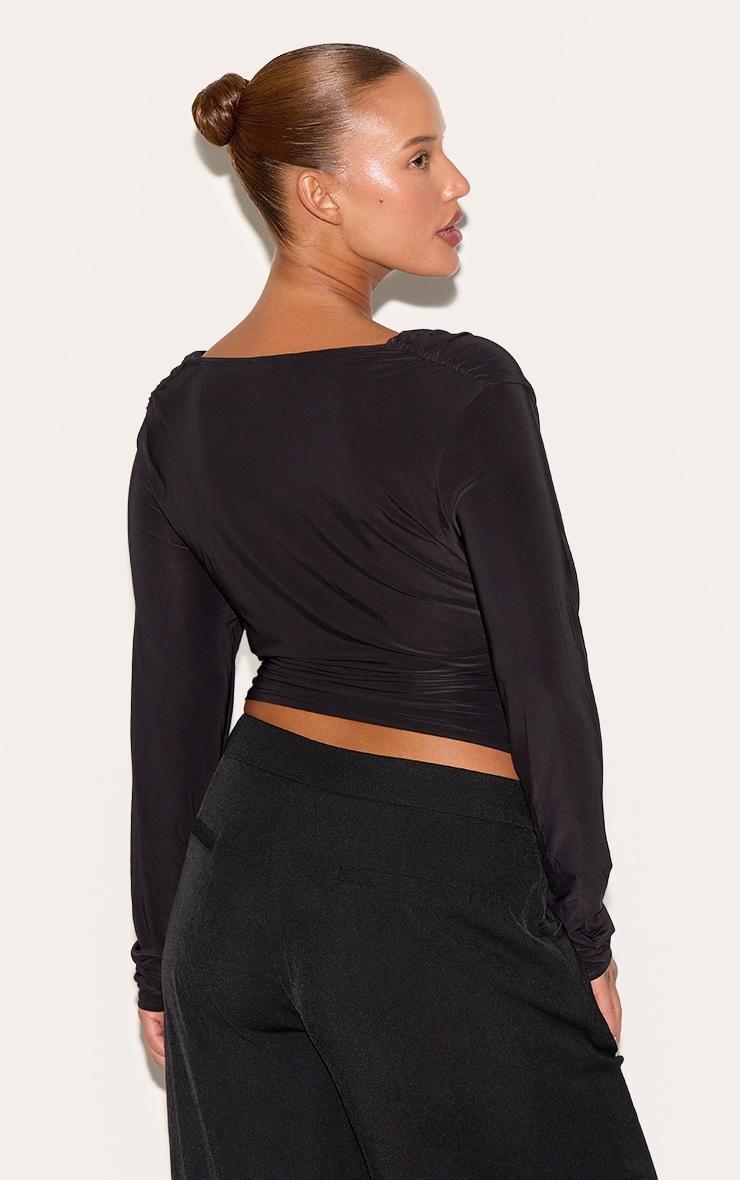 Plus Black Cowl Neck Long Sleeve Slinky Top Product Image