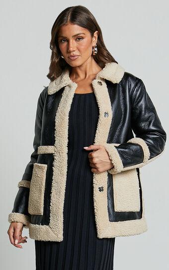 Ruth Jacket - Faux Shearling Aviator Jacket in Black Product Image