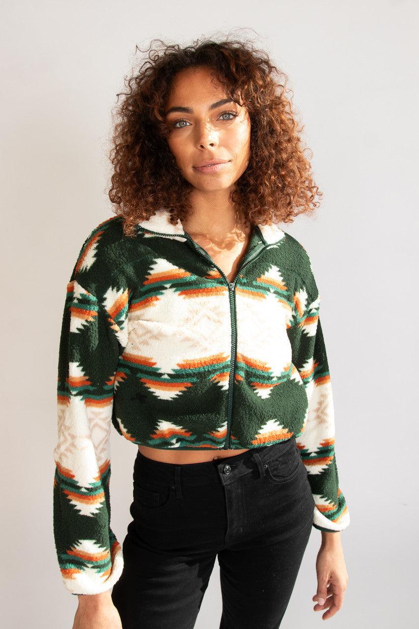 Geometric Print Sherpa Jacket Product Image