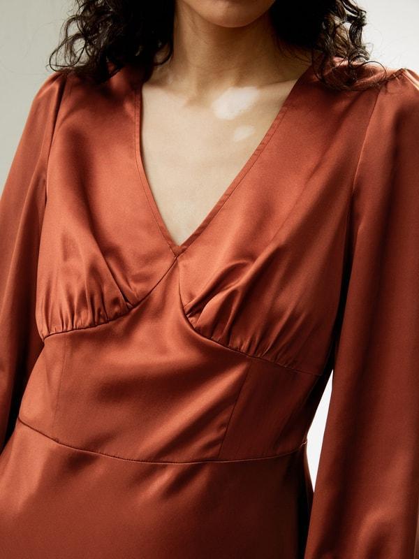 V-Neck Silk Waisted Dress Product Image