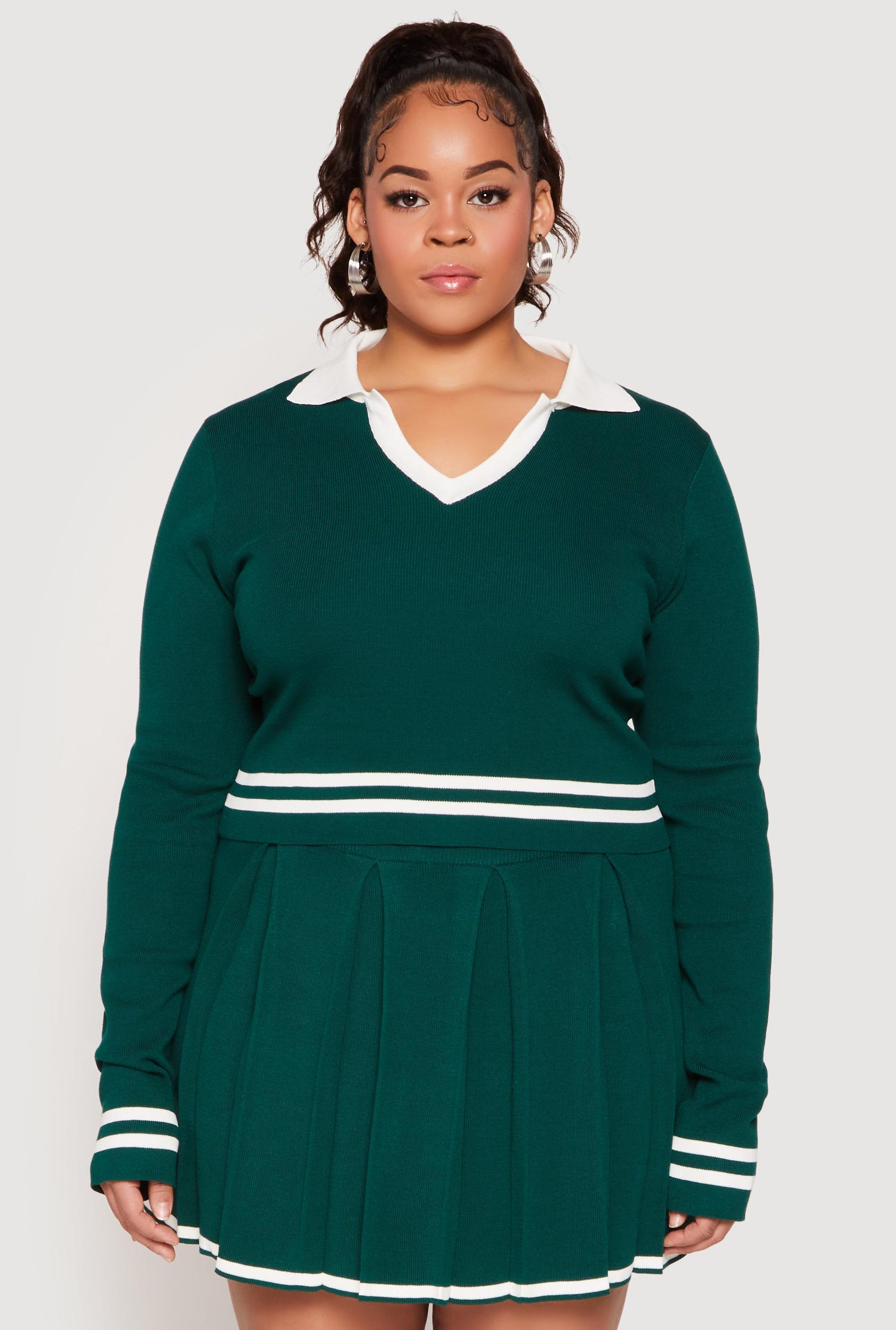 Womens Plus Size Daisy Varsity Stripe Detail Cropped Sweater Product Image
