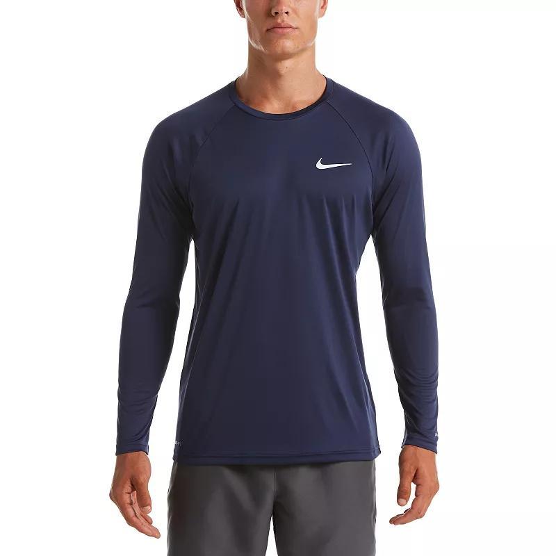 Men's Nike Dri-FIT UPF 40+ Hydroguard Long Sleeve Swim Tee, Size: Medium, Black Navy Product Image