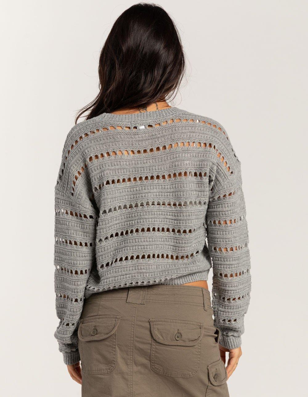 RSQ Womens Open Stitch Cropped Sweater - GRAY Product Image