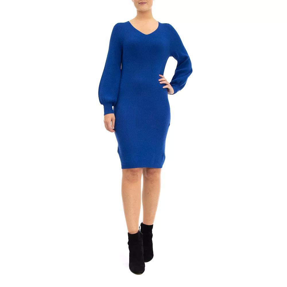 Women's Nina Leonard Balloon-Sleeve Sheath Sweater Dress, Size: Large, Classic Blue Product Image