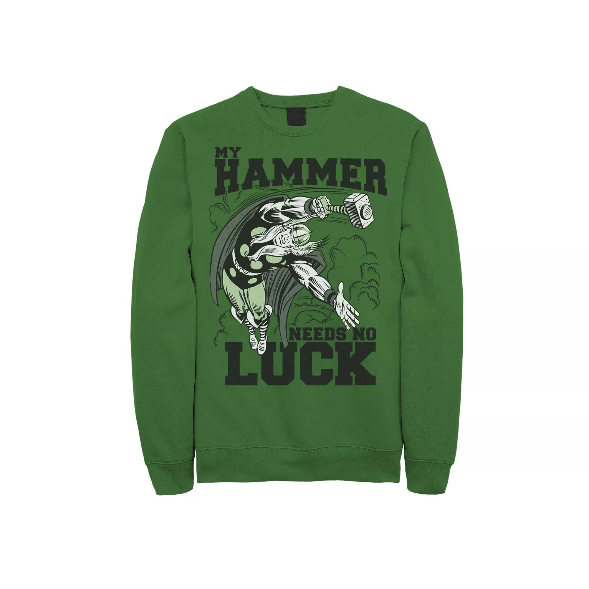 Mens Marvel Thor Hammer Needs No Luck St. Pattys Sweatshirt Product Image
