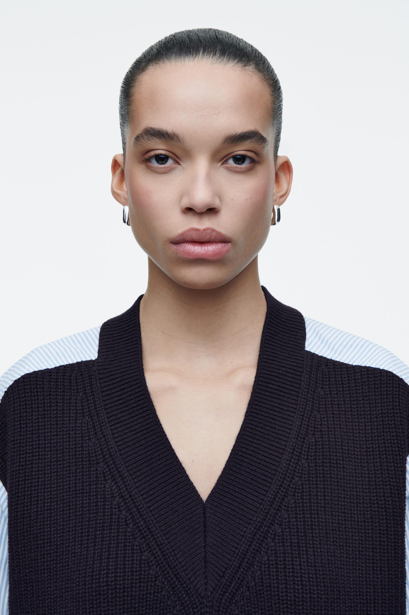 DECONSTRUCTED POPLIN-PANELED WOOL SWEATER Product Image