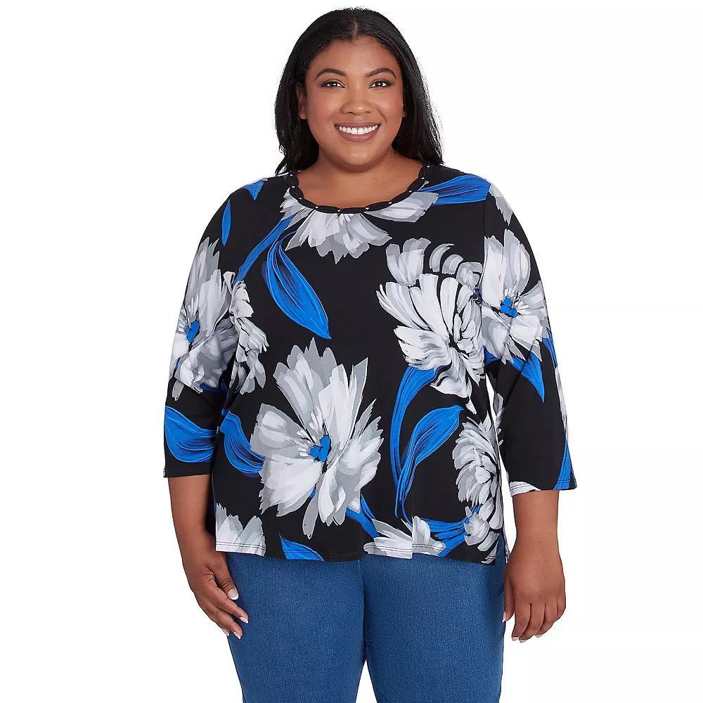 Plus Size Alfred Dunner Brushstroke Print Crew Neck Tee, Women's, Size: 2XL, Multi Black Product Image