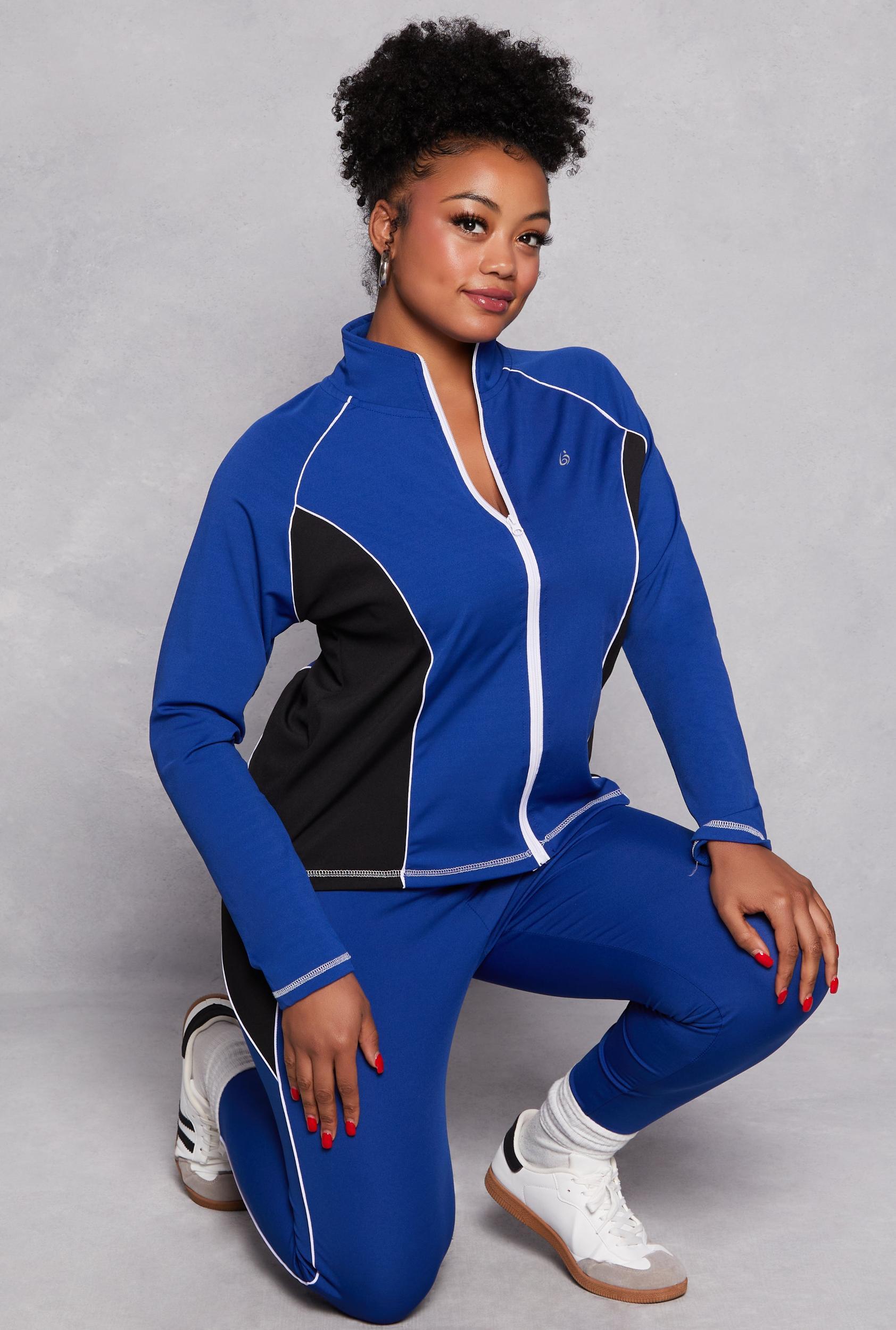 Womens Plus Size Color Block Contrast Trim Track Jacket Product Image