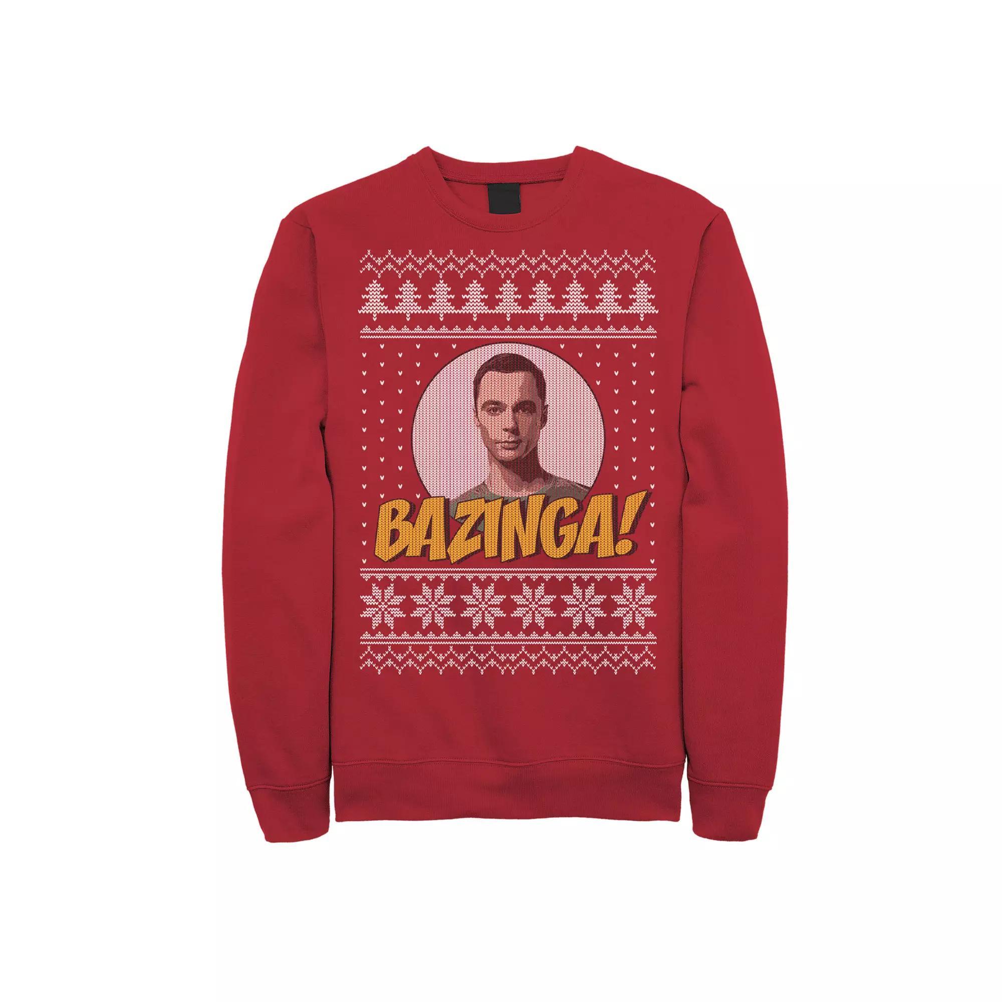 Men's The Big Bang Theory Bazinga Holiday Pattern Sweatshirt, Size: Large, Red Product Image