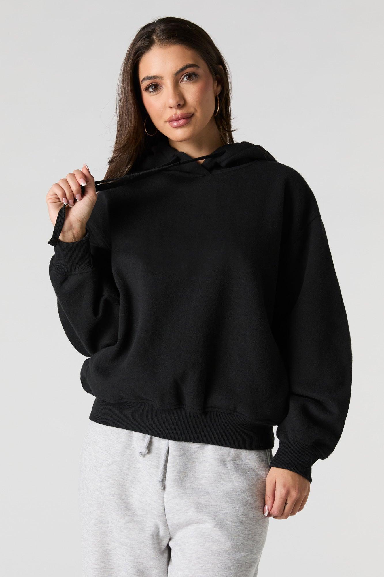 Oversized Solid Fleece Hoodie Female Product Image