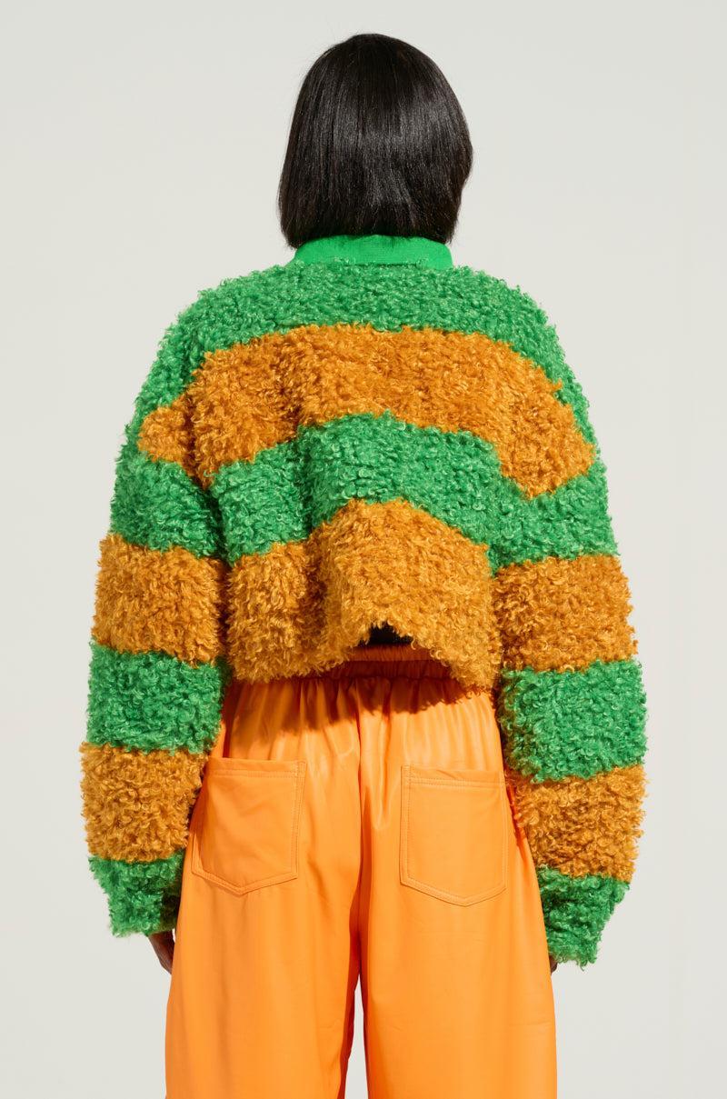 IN MY FEELINGS STRIPE POLO SWEATSHIRT IN GREEN Product Image