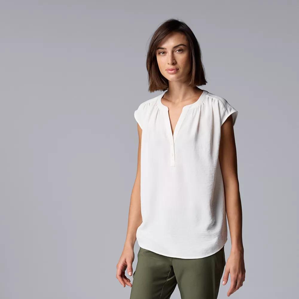 Petite Simply Vera Vera Wang Short Sleeve Dolman Popover Top, Women's, Size: Small Petite, White Knight Product Image