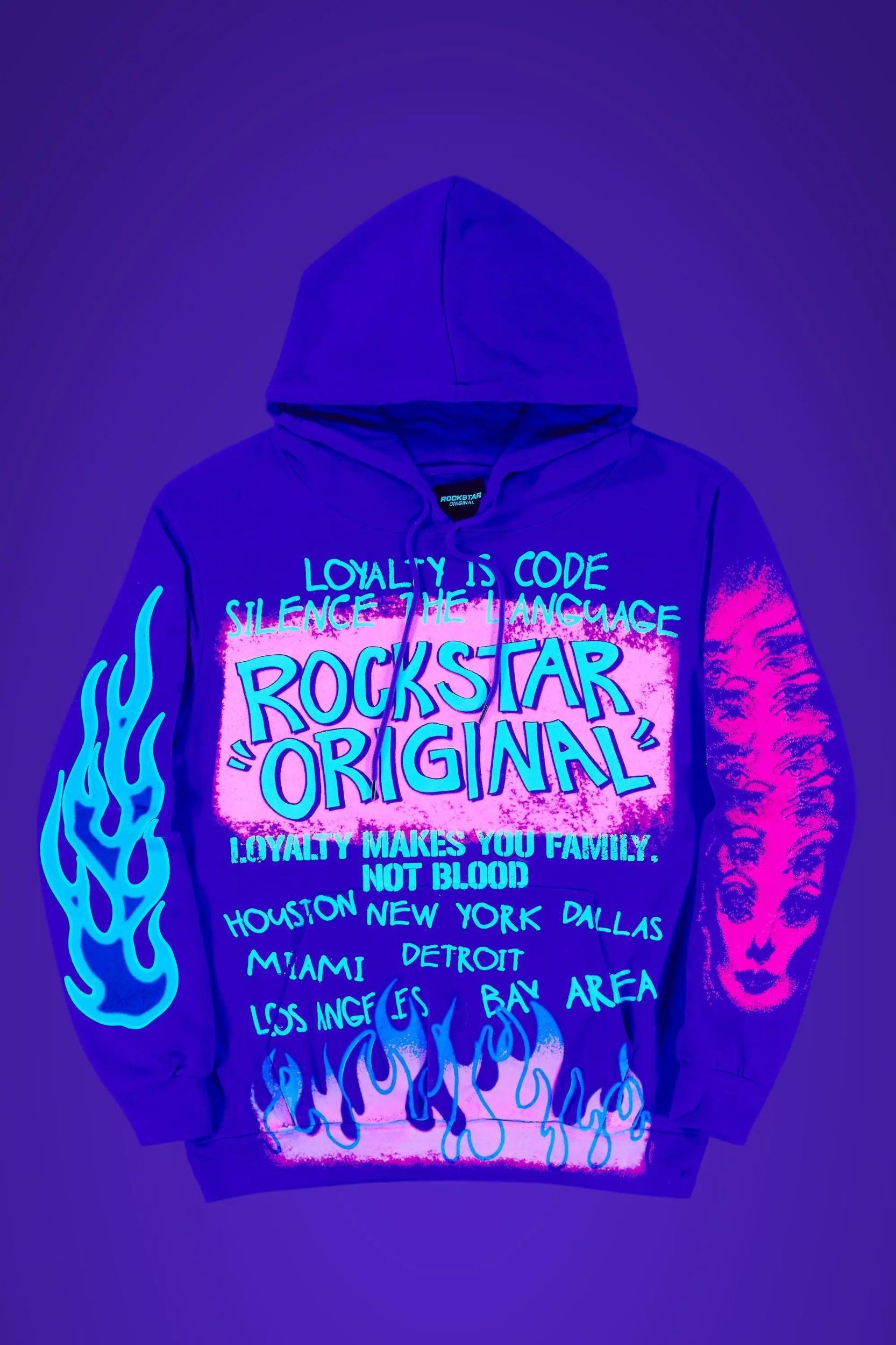 Beno Purple Distressed Graphic Hoodie Male Product Image