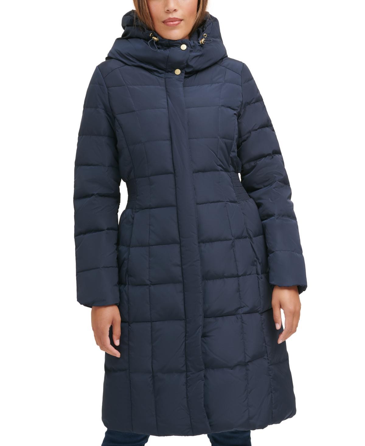 Cole Haan Womens 40 Signature Hooded Taffeta Down Coat - Blue Size XL Product Image