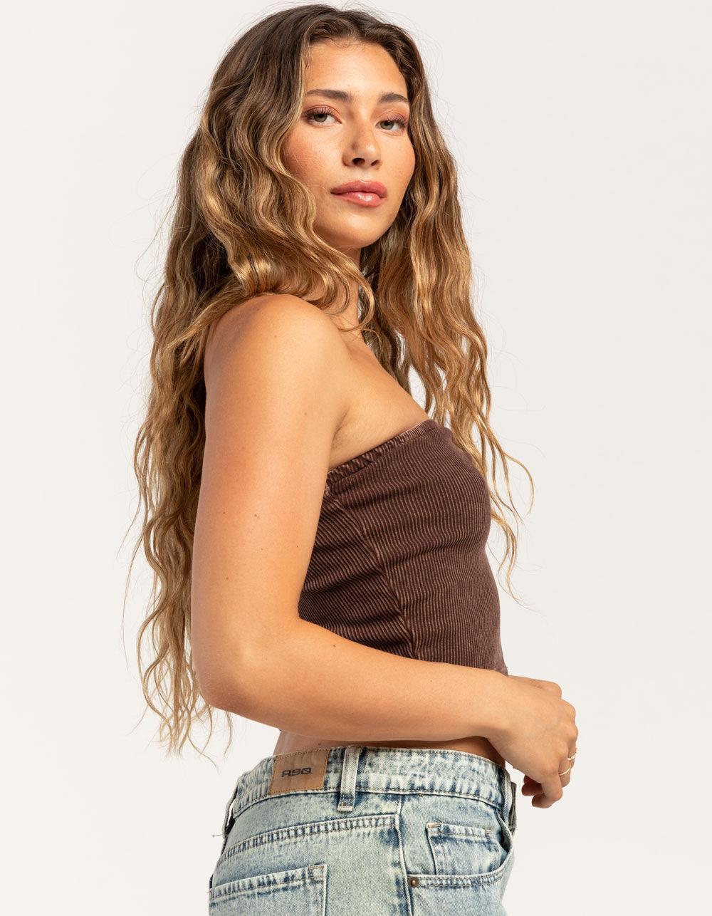 RSQ Womens Washed Cinch Tube Top - BROWN Product Image