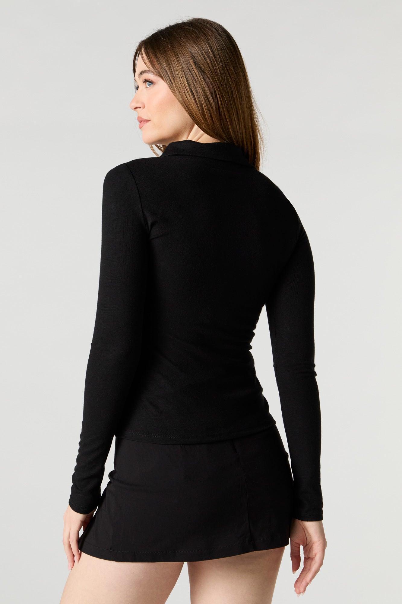 Ribbed Button-Up Front Collared Top Female Product Image