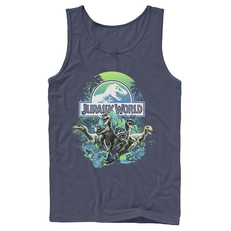 Men's Jurassic World Velociraptor Collage Logo Tank Top, Size: Small, Blue Product Image